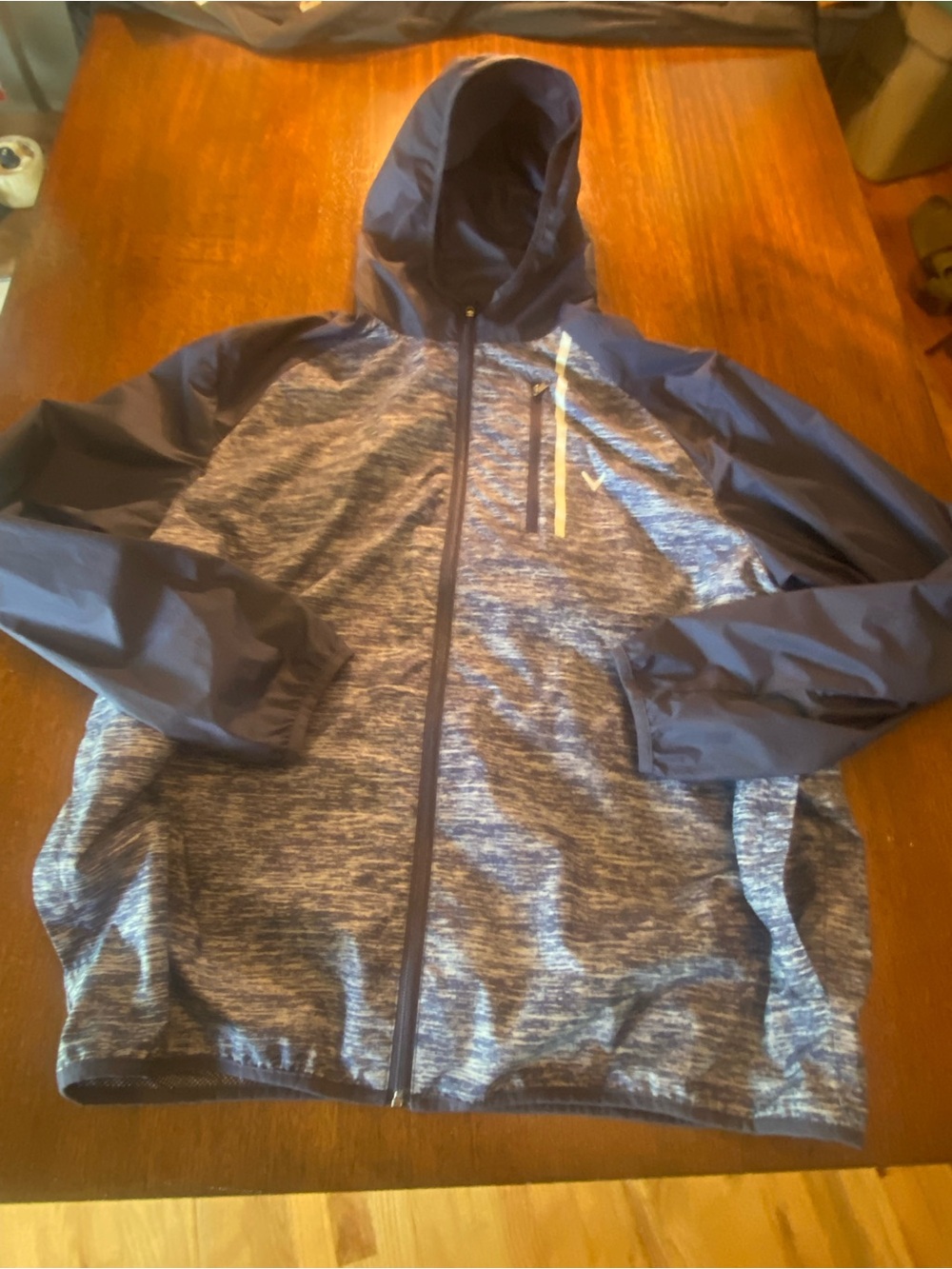 Callaway Weather Series Golf Hooded Mens Jacket Large Navy Gray windbreaker EUC